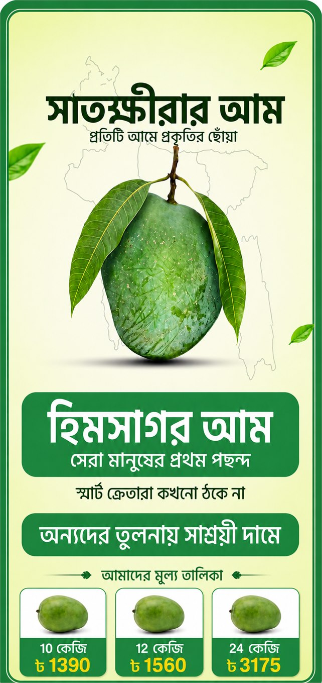 সাতক্ষীরার হিমসাগর আম প্যাকেজ ও মূল্য তালিকা